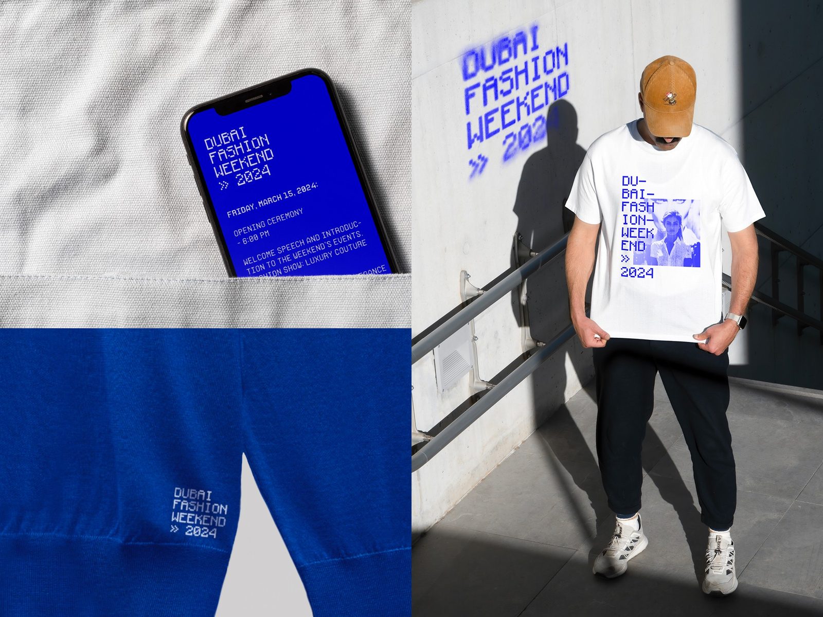 Event app on a phone, knitwear and T-shirt